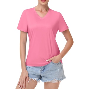 image:imageRunhit Womens Workout Tops Short Sleeve UPF 50 Athletic Sun Shirts Quick Dry V Neck TShirt Moisture Wicking Gym Hiking TeePink