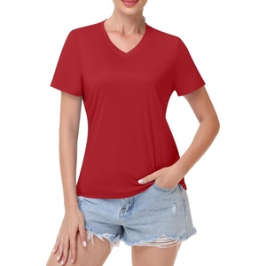 image:imageRunhit Womens Workout Tops Short Sleeve UPF 50 Athletic Sun Shirts Quick Dry V Neck TShirt Moisture Wicking Gym Hiking TeeRed