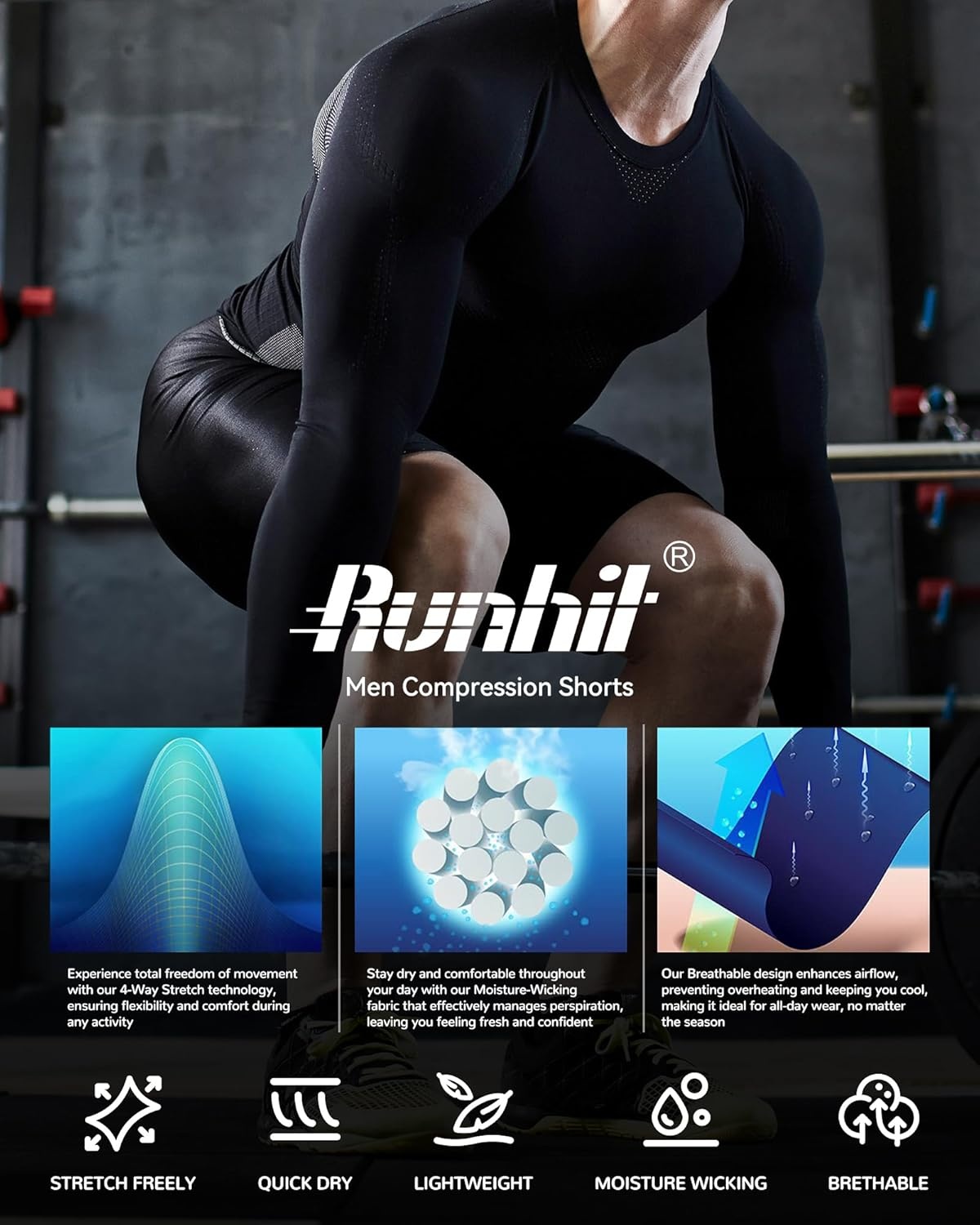 image:imageRunhit 2 Pack Mens Compression Shorts with Pockets 9 Performance Spandex Underwear Sport Athletic Workout Running Base LayerBlackblack