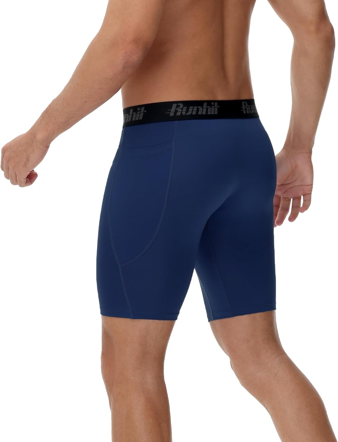 image:imageRunhit 2 Pack Mens Compression Shorts with Pockets 9 Performance Spandex Underwear Sport Athletic Workout Running Base LayerBlacknavy