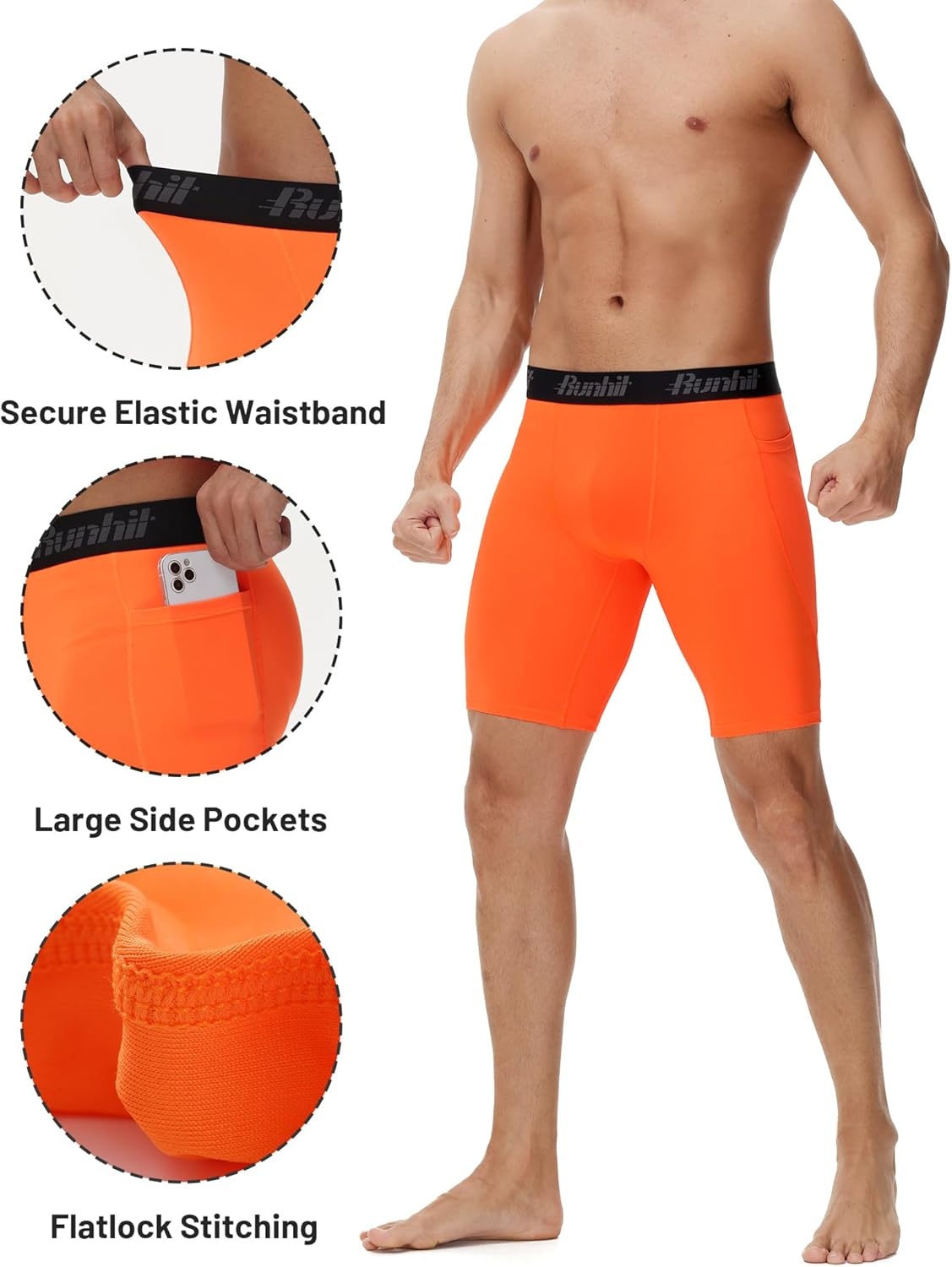 image:imageRunhit 2 Pack Mens Compression Shorts with Pockets 9 Performance Spandex Underwear Sport Athletic Workout Running Base LayerBlackorange