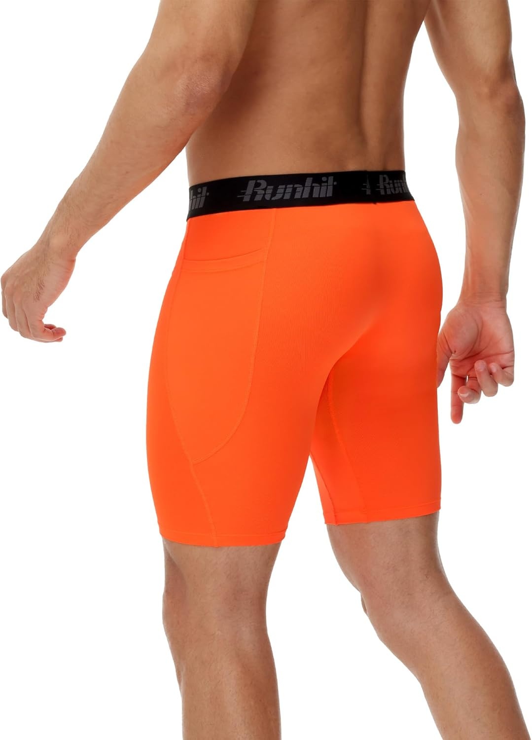 image:imageRunhit 2 Pack Mens Compression Shorts with Pockets 9 Performance Spandex Underwear Sport Athletic Workout Running Base LayerBlackorange