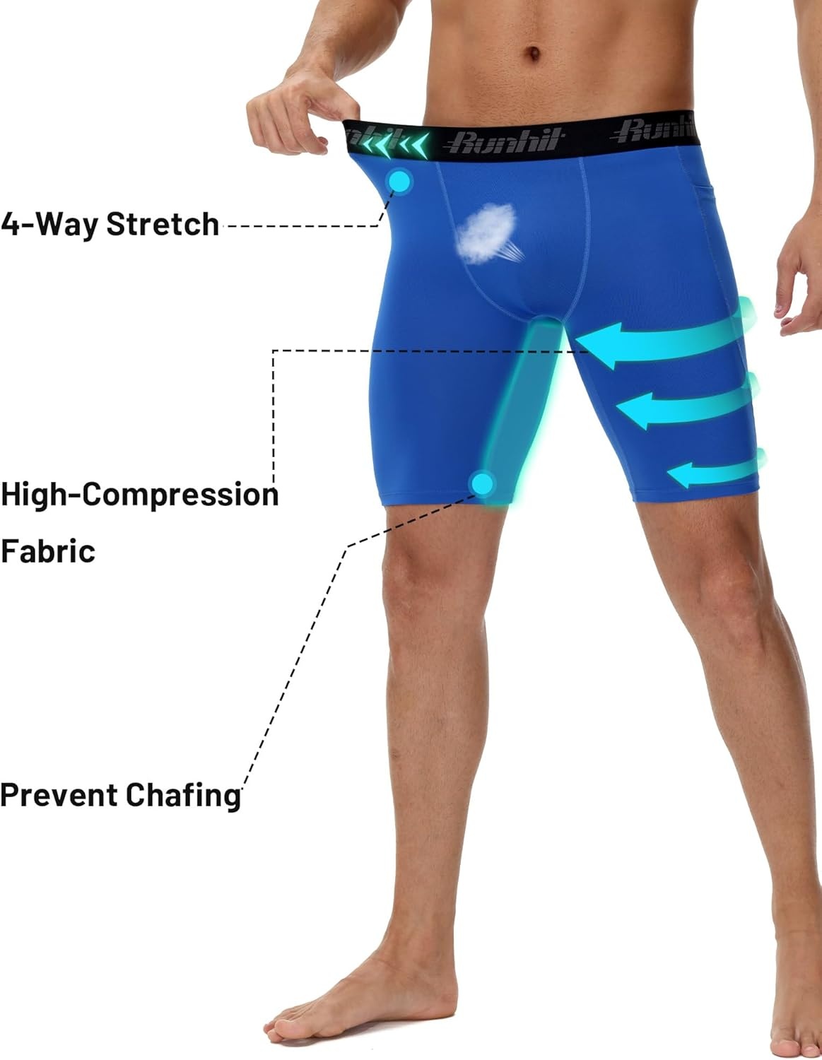 image:imageRunhit 2 Pack Mens Compression Shorts with Pockets 9 Performance Spandex Underwear Sport Athletic Workout Running Base LayerBlackroyal Blue