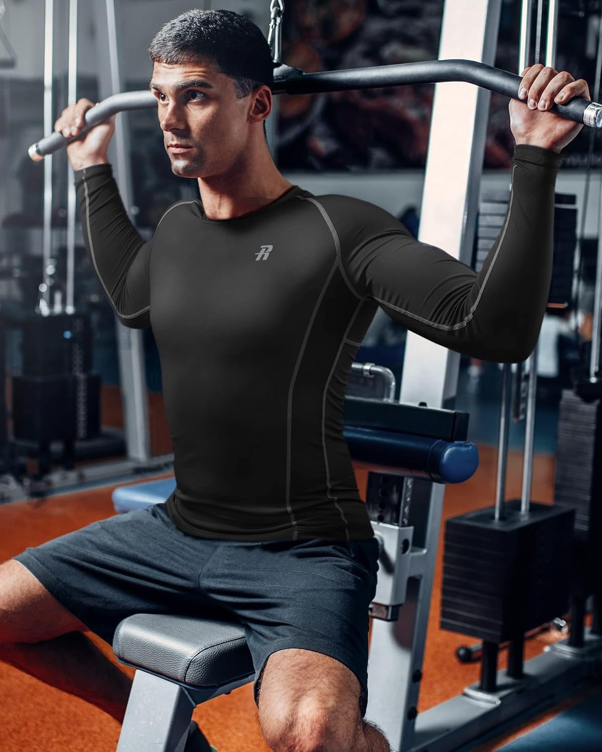 image:imageRunhit Compression Shirts for Men Long Sleeve Cool Dry Athletic Workout Tee Shirts Fishing Sun Shirts Sports Thermal Tights3 Pack Black RedGray