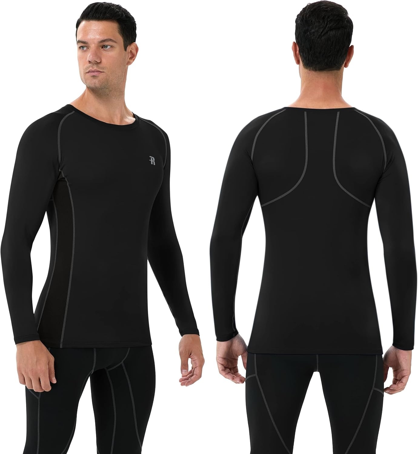 image:imageRunhit Compression Shirts for Men Long Sleeve Cool Dry Athletic Workout Tee Shirts Fishing Sun Shirts Sports Thermal Tights3 Pack Black RedGray