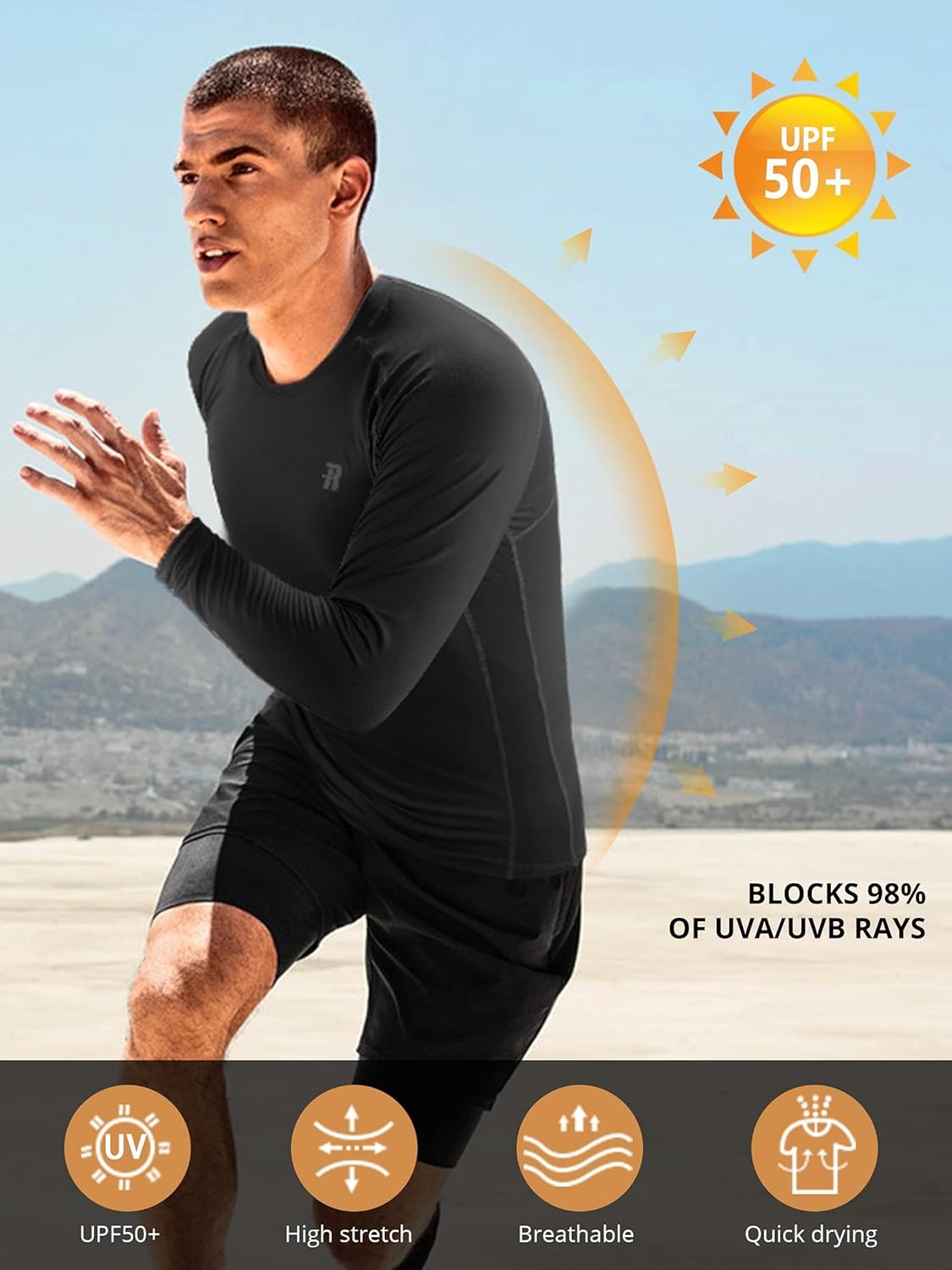 image:imageRunhit Compression Shirts for Men Long Sleeve Cool Dry Athletic Workout Tee Shirts Fishing Sun Shirts Sports Thermal Tights3 Pack BlackBlack RedBlack Gray