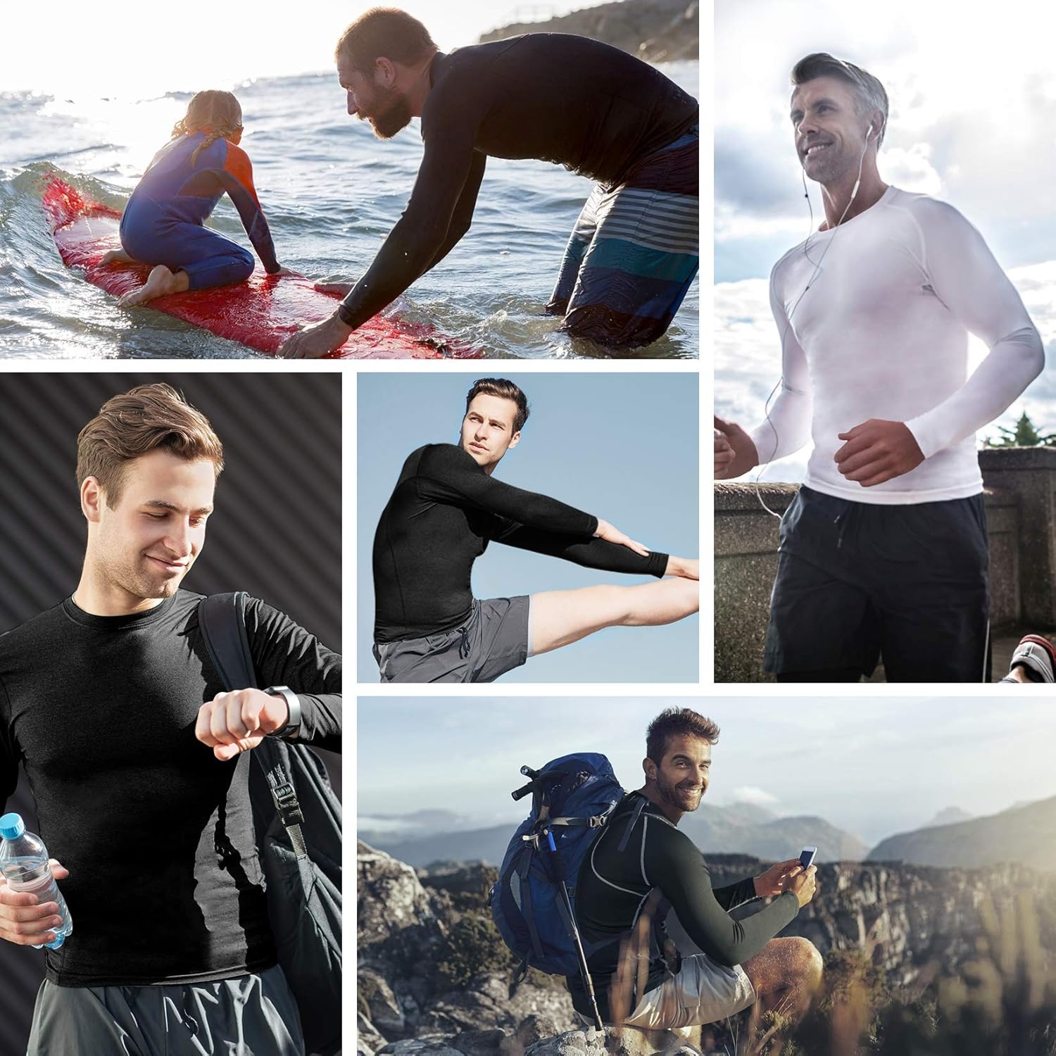 image:imageRunhit Compression Shirts for Men Long Sleeve Cool Dry Athletic Workout Tee Shirts Fishing Sun Shirts Sports Thermal Tights3 Pack BlackBlueGray