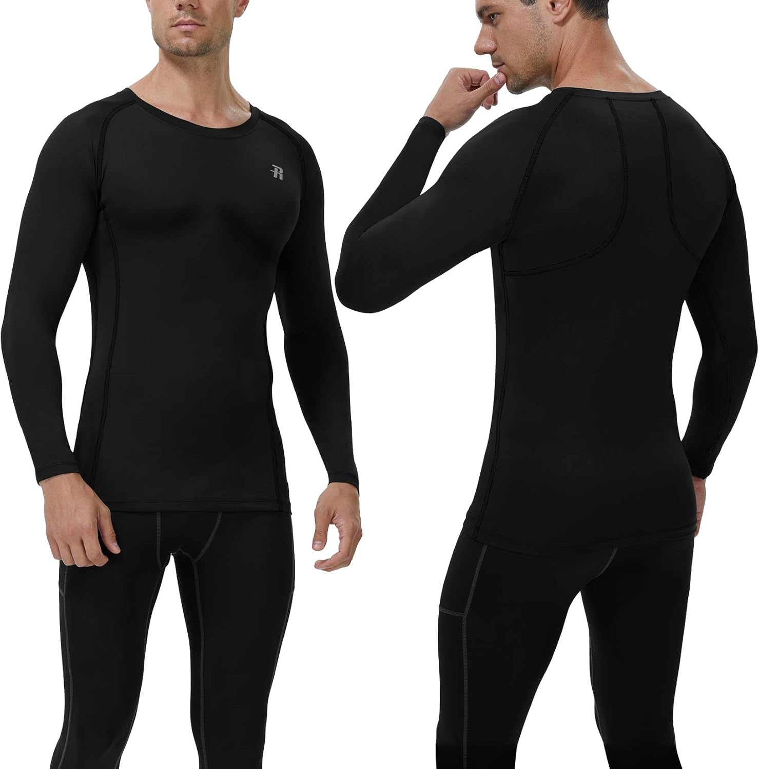image:imageRunhit Compression Shirts for Men Long Sleeve Cool Dry Athletic Workout Tee Shirts Fishing Sun Shirts Sports Thermal Tights3 Pack BlackBlueGray
