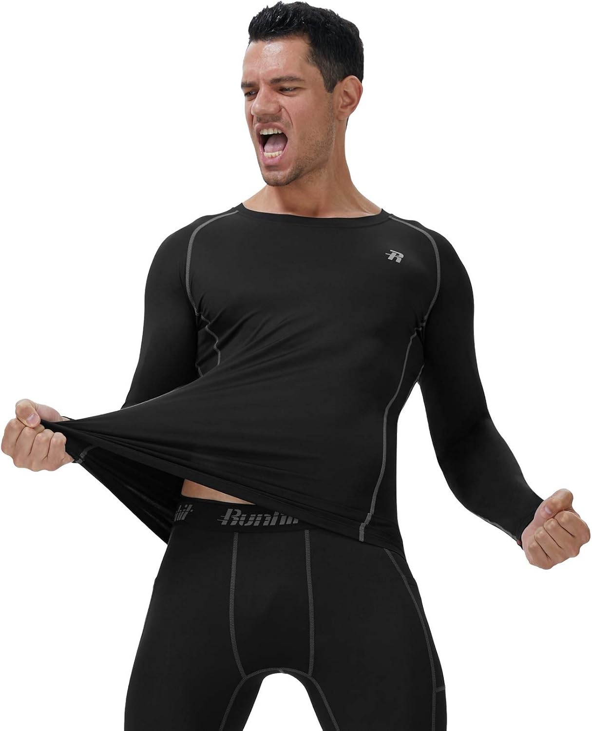 image:imageRunhit Compression Shirts for Men Long Sleeve Cool Dry Athletic Workout Tee Shirts Fishing Sun Shirts Sports Thermal Tights3 Pack BlackBlueGray