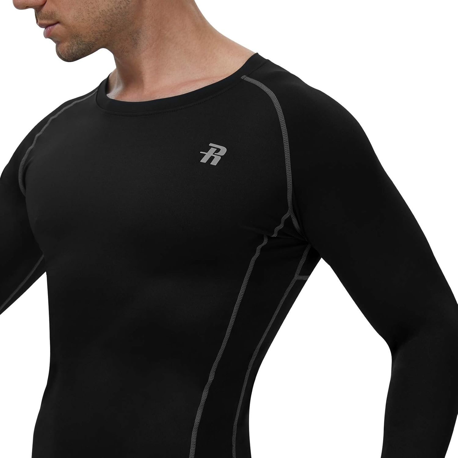 image:imageRunhit Compression Shirts for Men Long Sleeve Cool Dry Athletic Workout Tee Shirts Fishing Sun Shirts Sports Thermal Tights3 Pack BlackWhiteGray