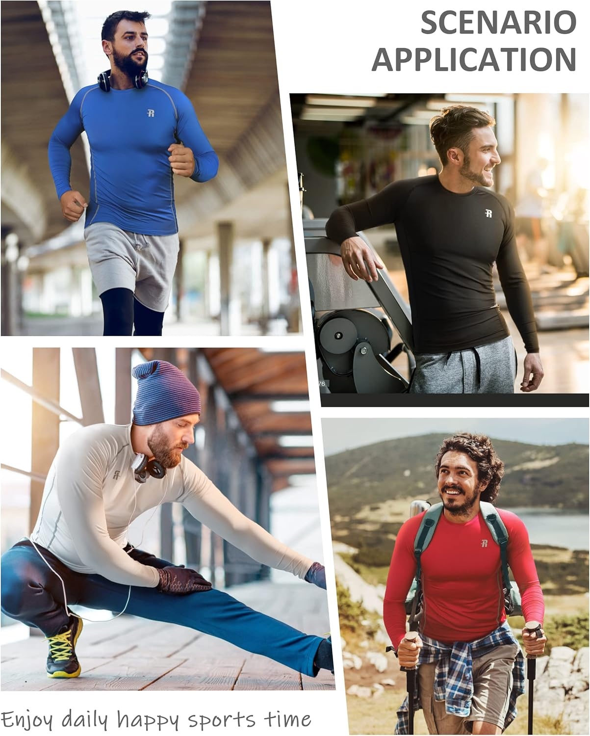 image:imageRunhit Compression Shirts for Men Long Sleeve Cool Dry Athletic Workout Tee Shirts Fishing Sun Shirts Sports Thermal Tights3 Pack BlackWhiteNavy