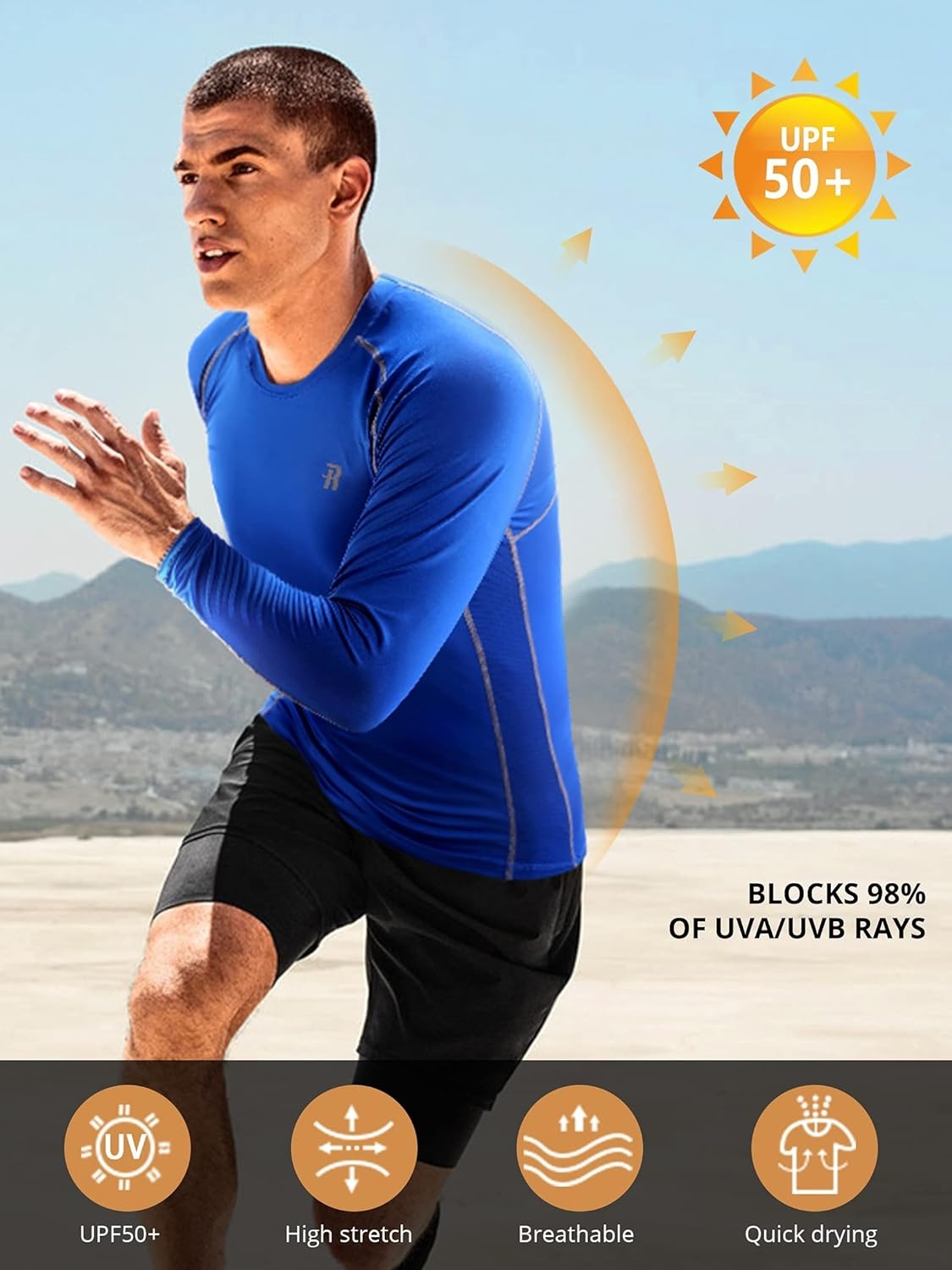 image:imageRunhit Compression Shirts for Men Long Sleeve Cool Dry Athletic Workout Tee Shirts Fishing Sun Shirts Sports Thermal Tights3 Pack WhiteBlueNavy