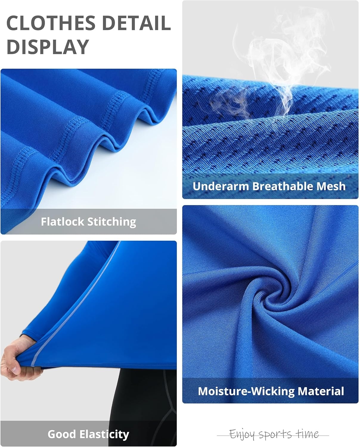 image:imageRunhit Compression Shirts for Men Long Sleeve Cool Dry Athletic Workout Tee Shirts Fishing Sun Shirts Sports Thermal Tights3 Pack WhiteBlueNavy