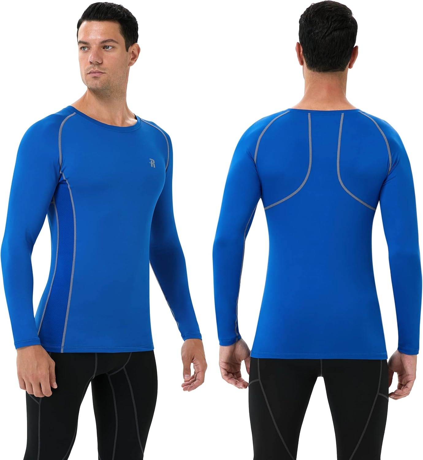 image:imageRunhit Compression Shirts for Men Long Sleeve Cool Dry Athletic Workout Tee Shirts Fishing Sun Shirts Sports Thermal Tights3 Pack WhiteBlueNavy