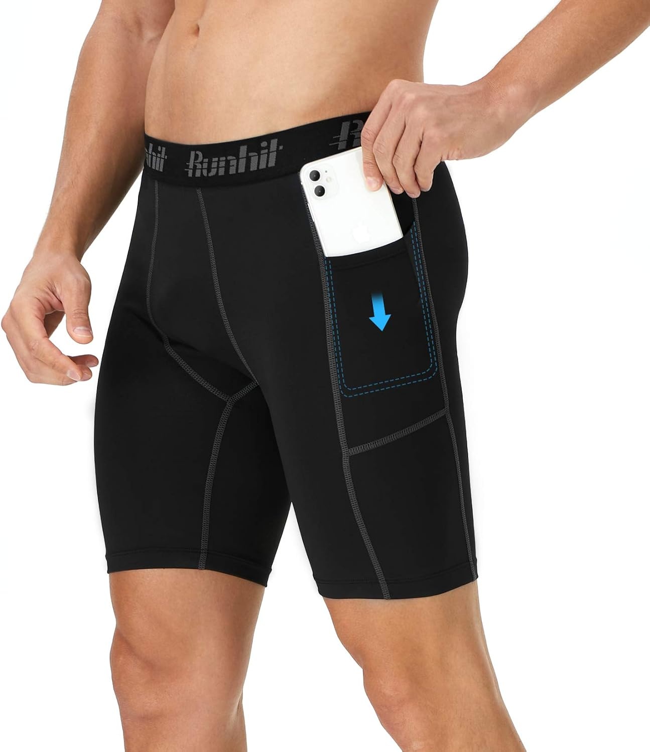 image:imageRunhit Compression Shorts Men Underwear Spandex Running Shorts Workout Athletic3 Pack Pocketblack Grey