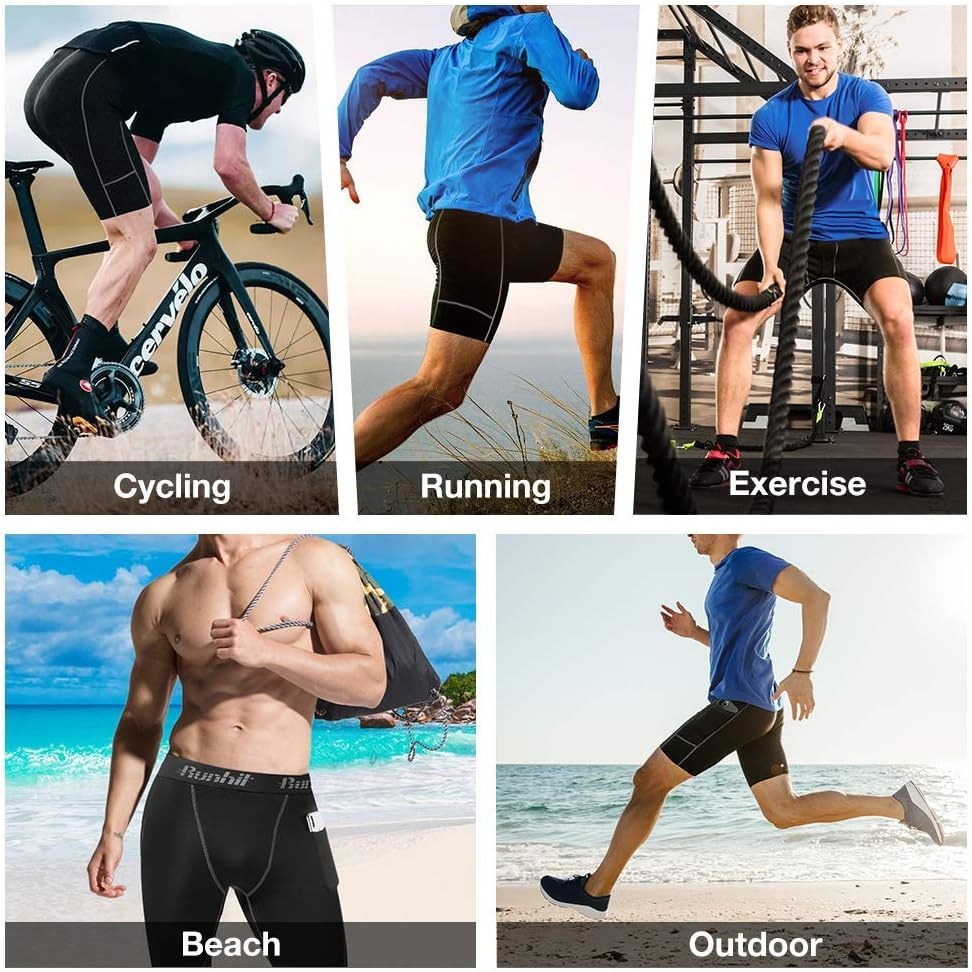 image:imageRunhit Compression Shorts Men Underwear Spandex Running Shorts Workout Athletic3 Pack Pocketblack Grey