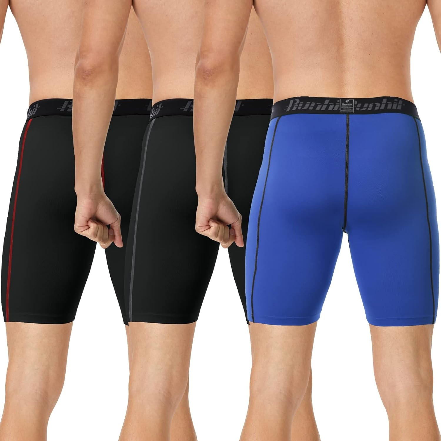 image:imageRunhit Compression Shorts Men Underwear Spandex Running Shorts Workout Athletic3 Pack Pocketblack Grey black Red blue