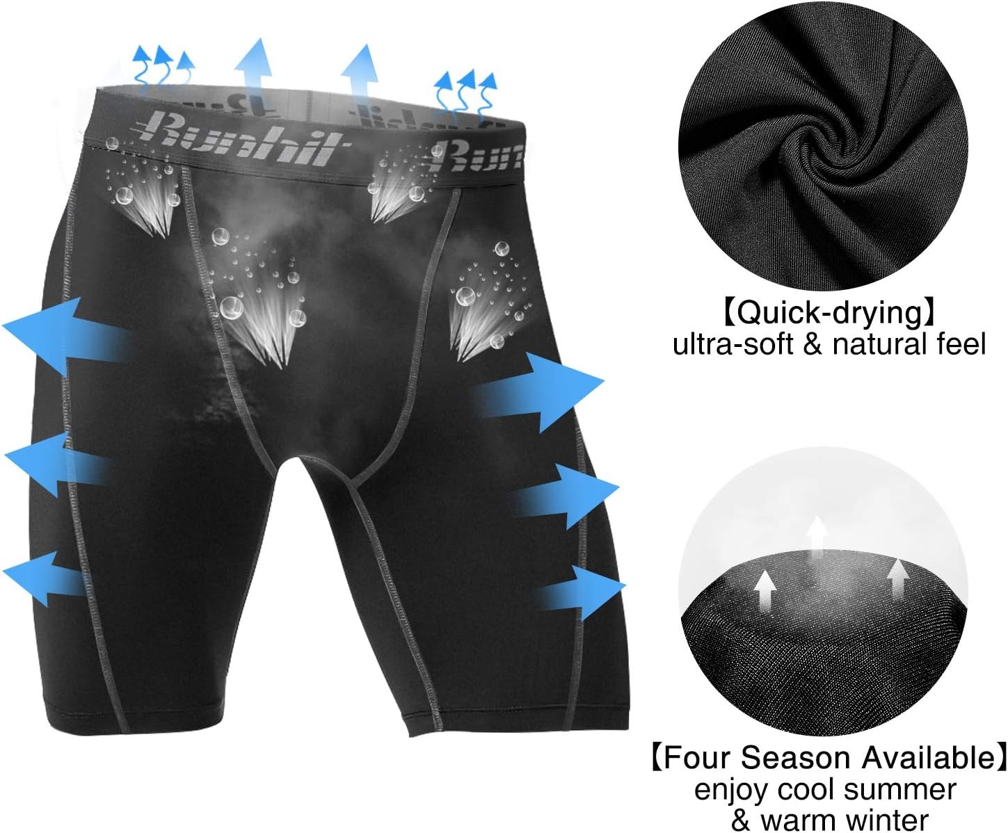 image:imageRunhit Compression Shorts Men Underwear Spandex Running Shorts Workout Athletic3 Pack Pocketblack Grey black Red blue