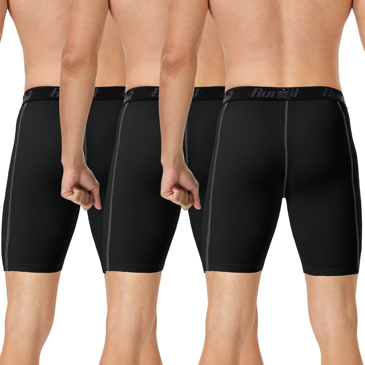 image:imageRunhit Compression Shorts Men Underwear Spandex Running Shorts Workout Athletic3 Packblack Grey