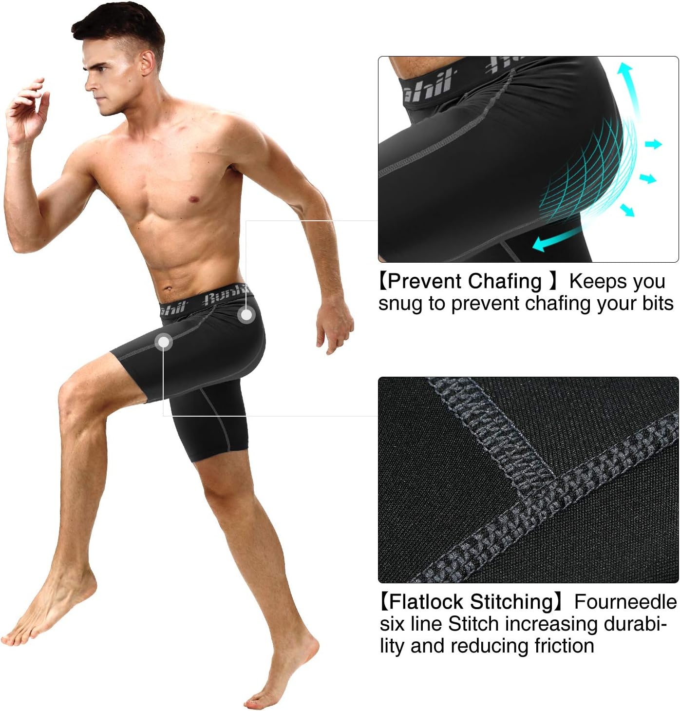 image:imageRunhit Compression Shorts Men Underwear Spandex Running Shorts Workout Athletic3 Packblack Grey