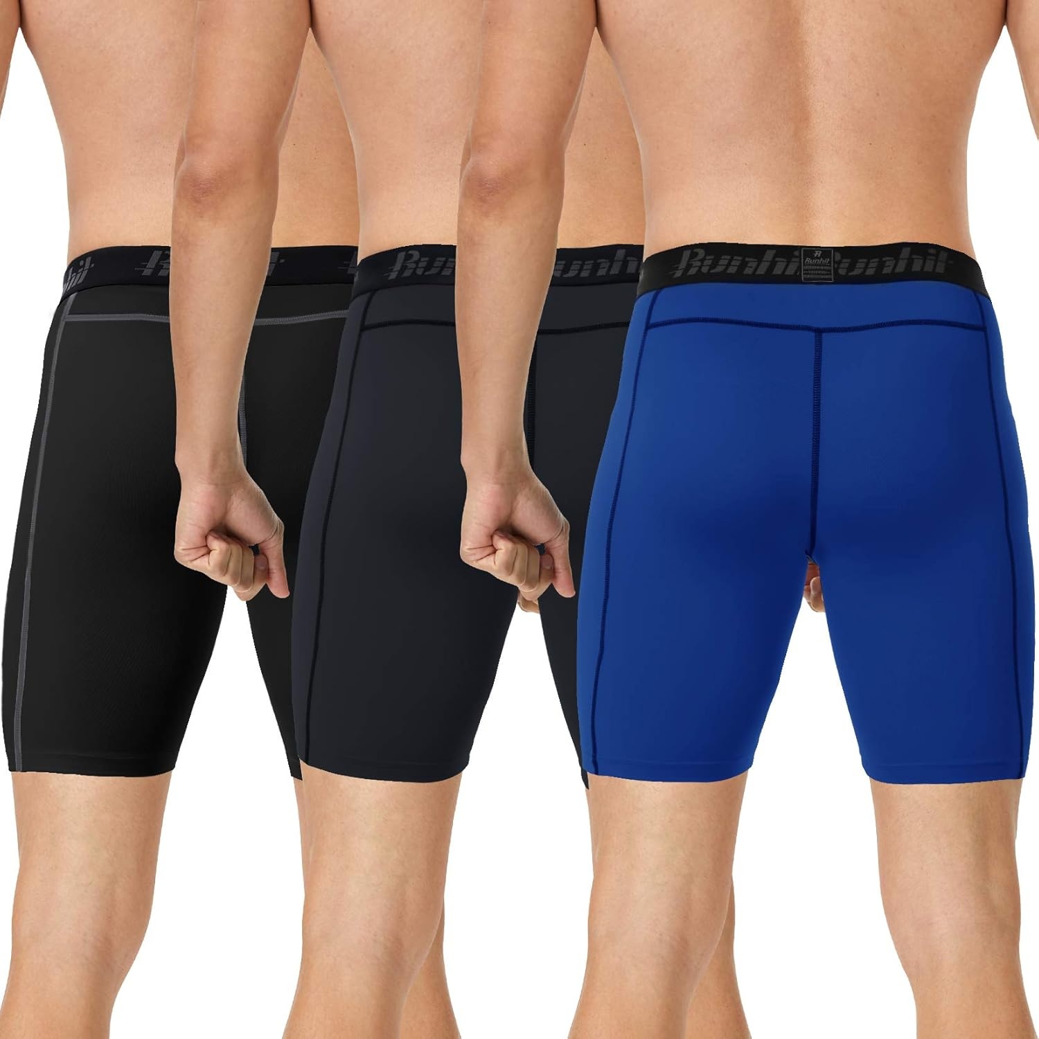 image:imageRunhit Compression Shorts Men Underwear Spandex Running Shorts Workout Athletic3 Packblack Grey Blue