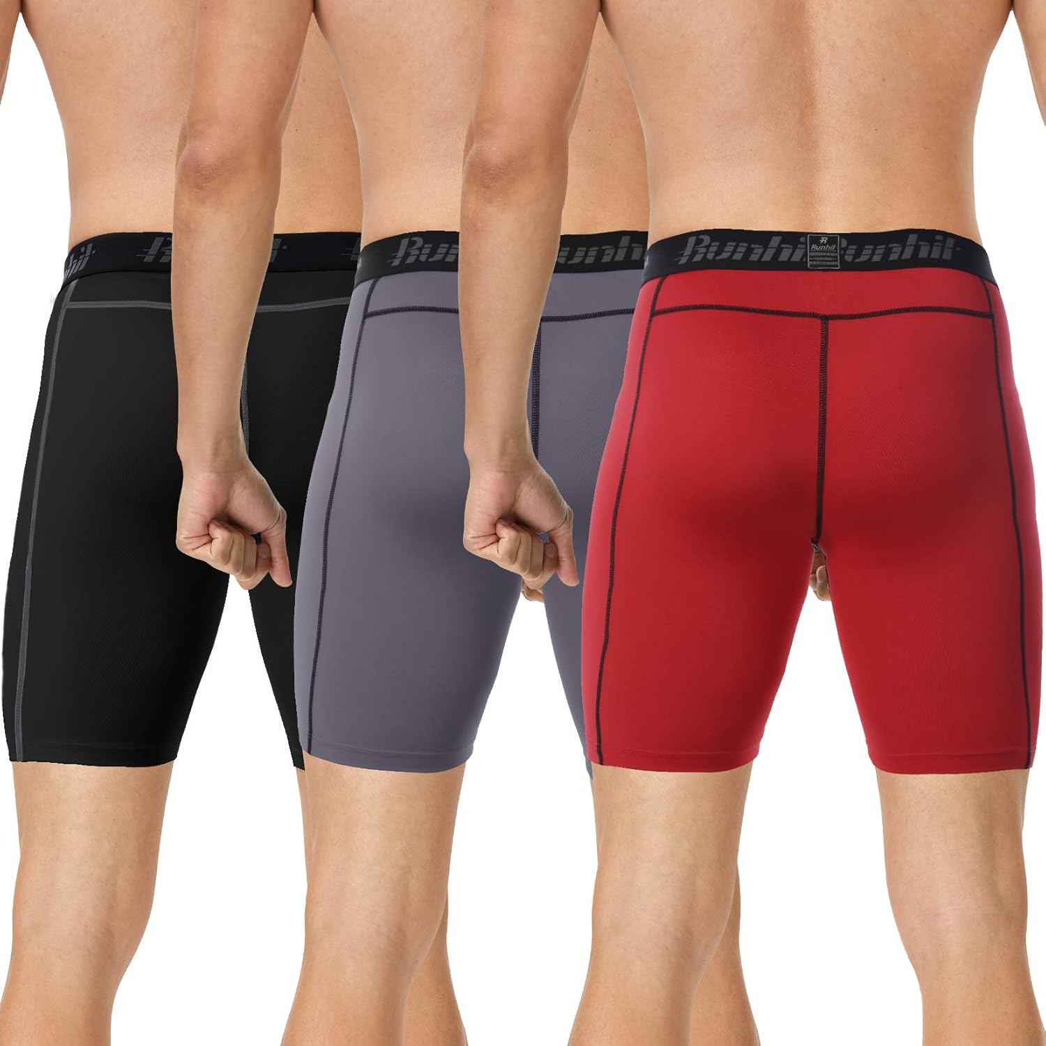 image:imageRunhit Compression Shorts Men Underwear Spandex Running Shorts Workout Athletic3 Packblack Grey Red