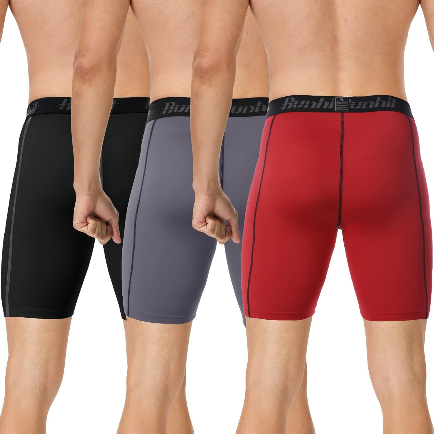 image:imageRunhit Compression Shorts Men Underwear Spandex Running Shorts Workout Athletic3 Packblack Grey Red