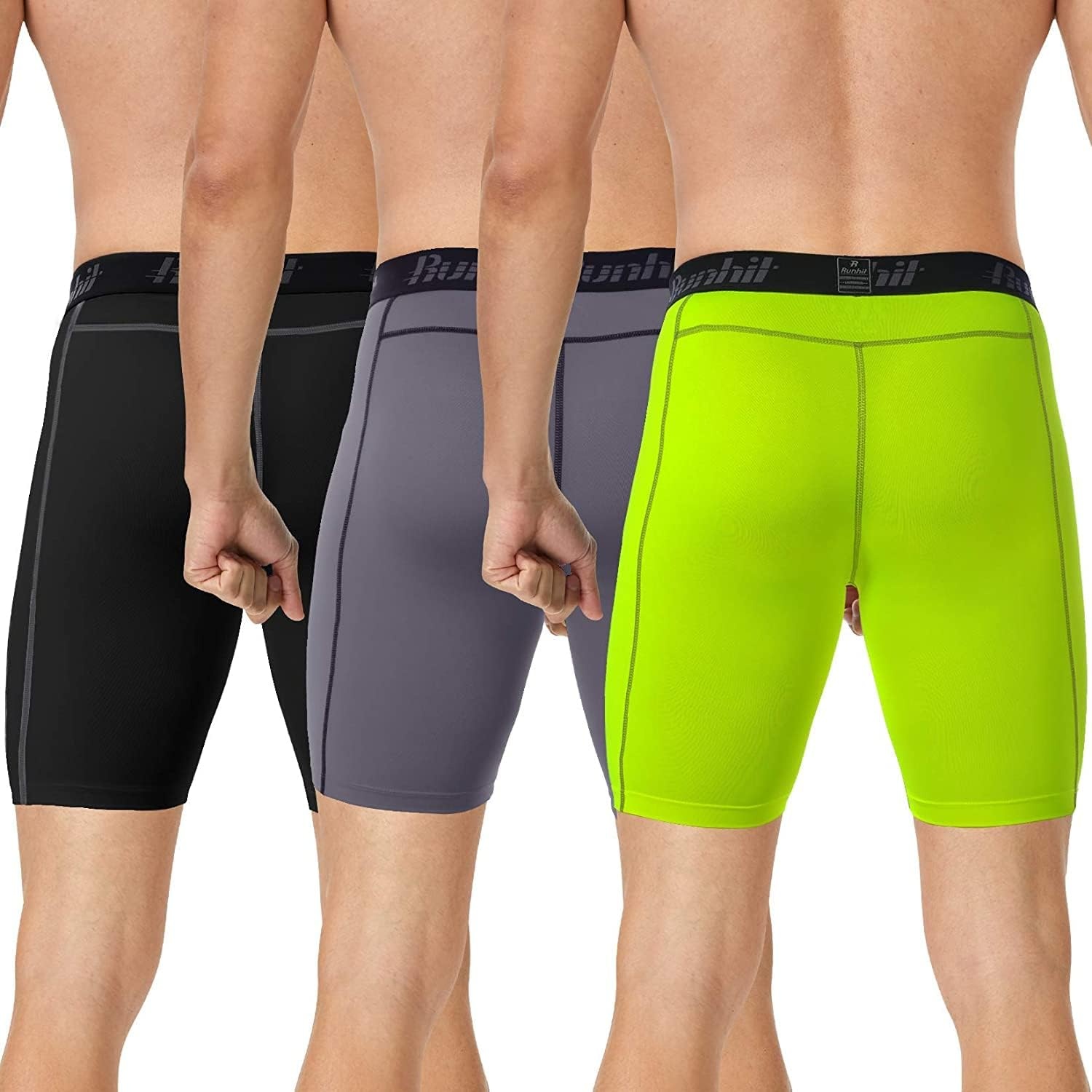 image:imageRunhit Compression Shorts Men Underwear Spandex Running Shorts Workout Athletic3 Packblack Grey Yellow