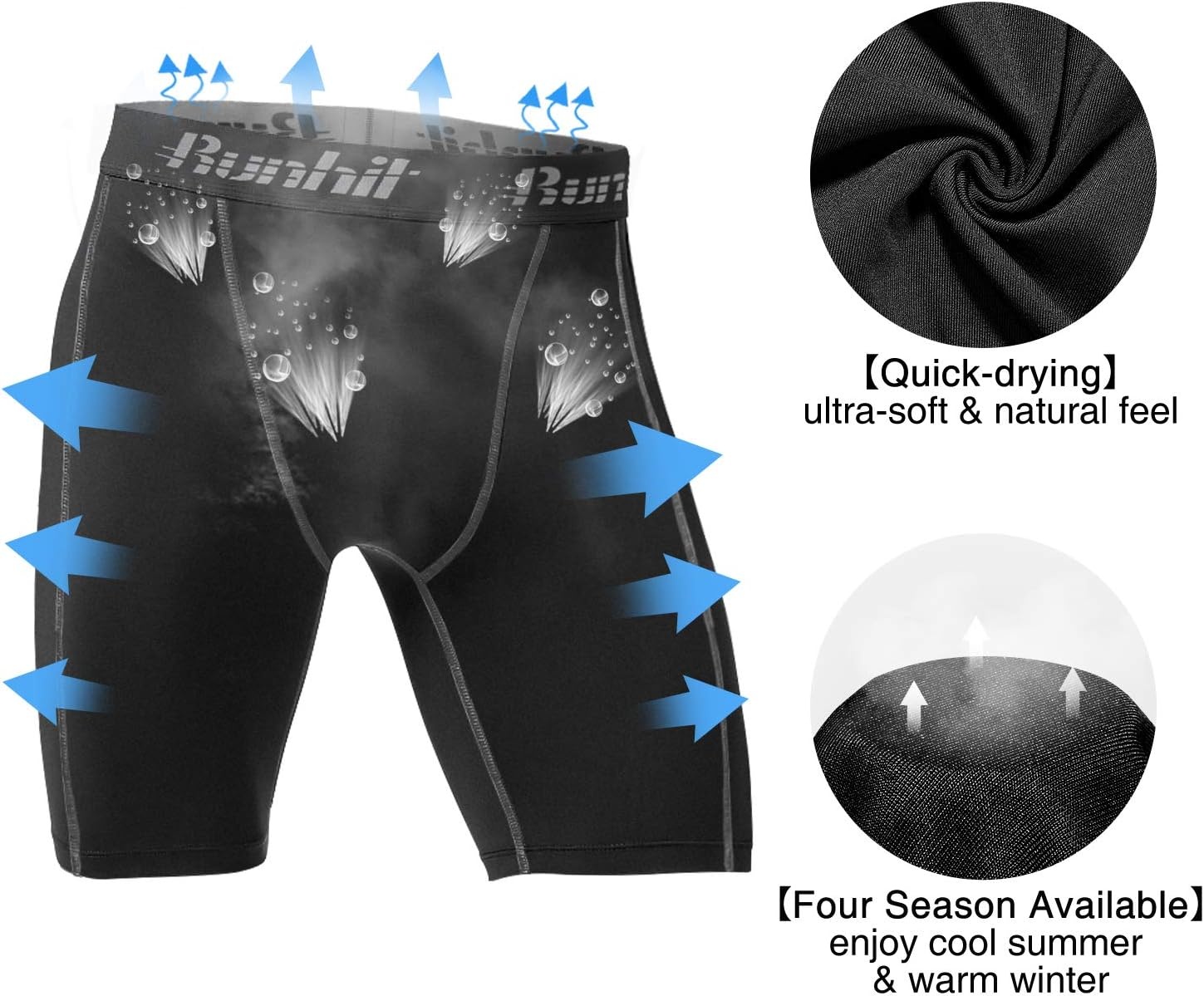 image:imageRunhit Compression Shorts Men Underwear Spandex Running Shorts Workout Athletic4 Packblack Grey