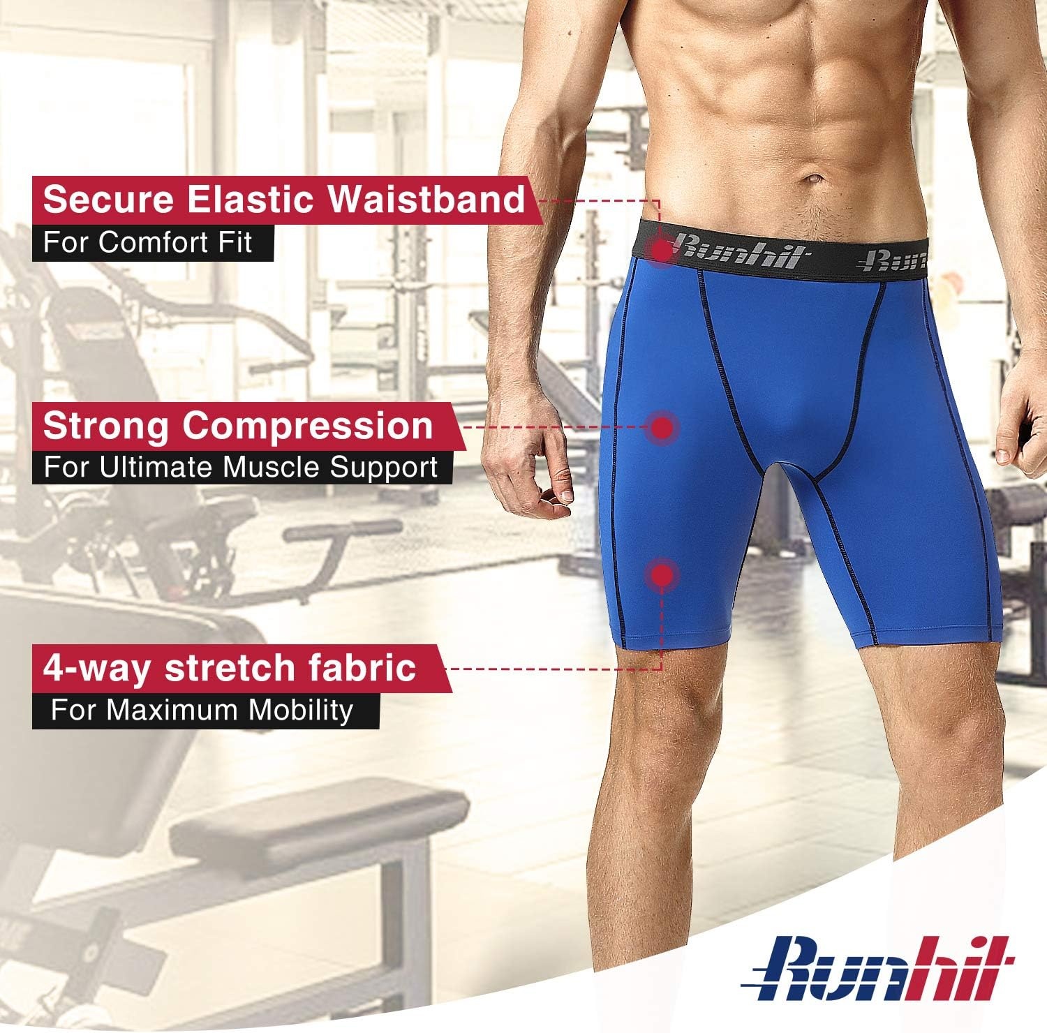 image:imageRunhit Compression Shorts Men Underwear Spandex Running Shorts Workout Athletic5 Packblack Grey3 black Red1 blue1