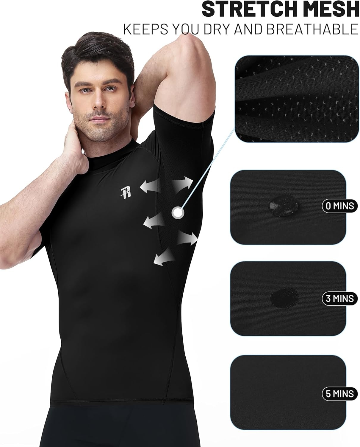 image:imageRunhit Mens Turtleneck Compression TShirt Short Sleeve Mock Neck Shirt UPF 50 Athletic Undershirt Football Gym RunningBlack