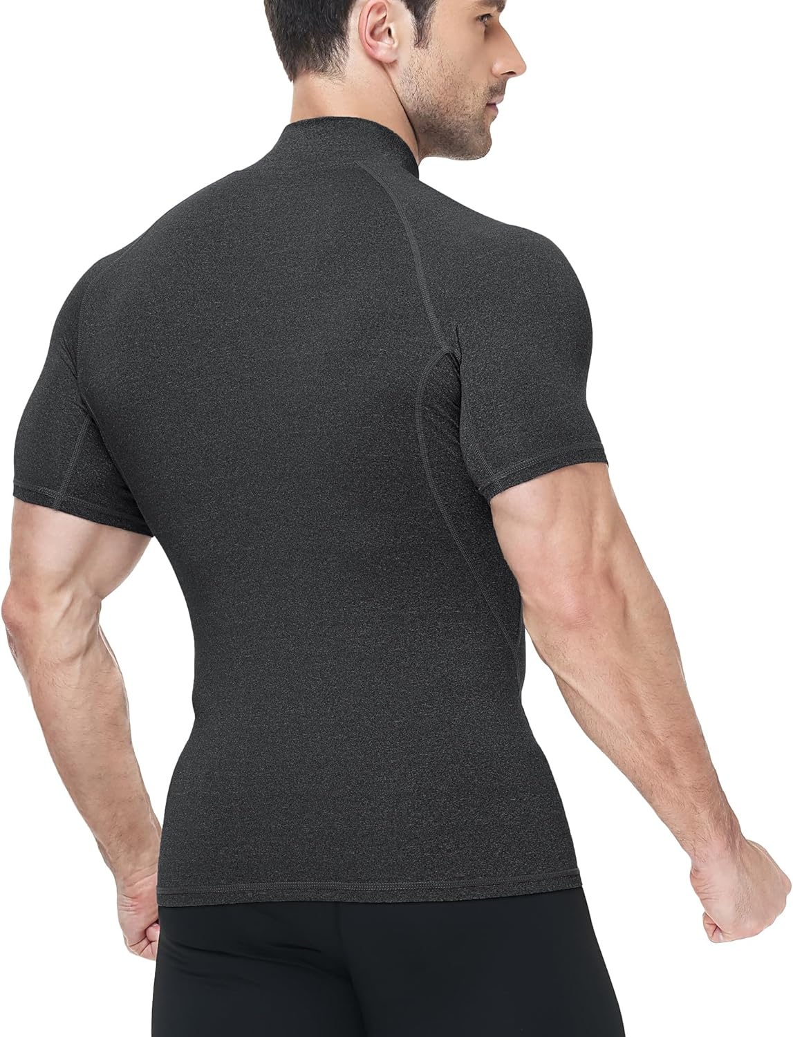 image:imageRunhit Mens Turtleneck Compression TShirt Short Sleeve Mock Neck Shirt UPF 50 Athletic Undershirt Football Gym RunningDark Charcoal Heather Gray
