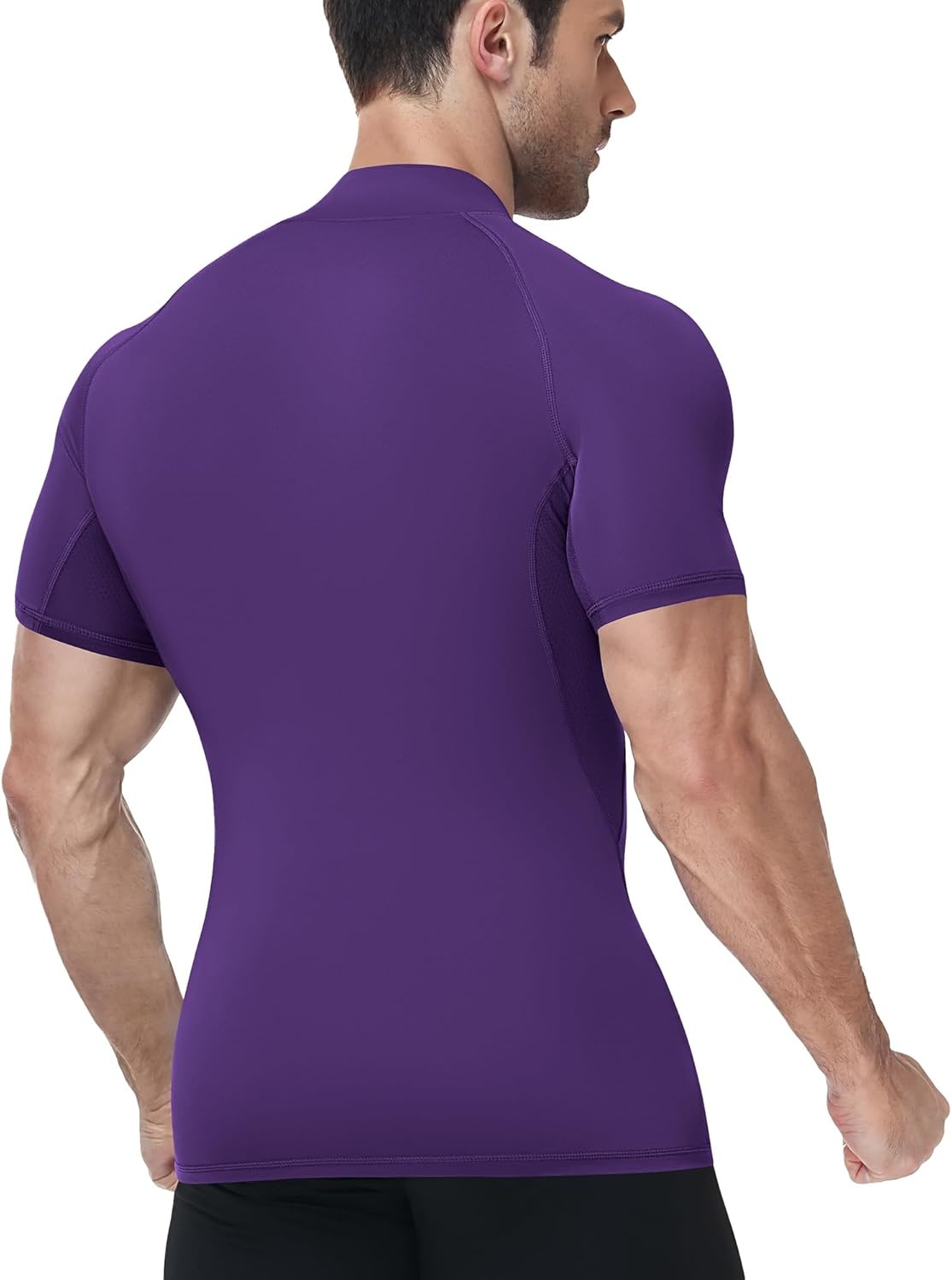 image:imageRunhit Mens Turtleneck Compression TShirt Short Sleeve Mock Neck Shirt UPF 50 Athletic Undershirt Football Gym RunningPurple