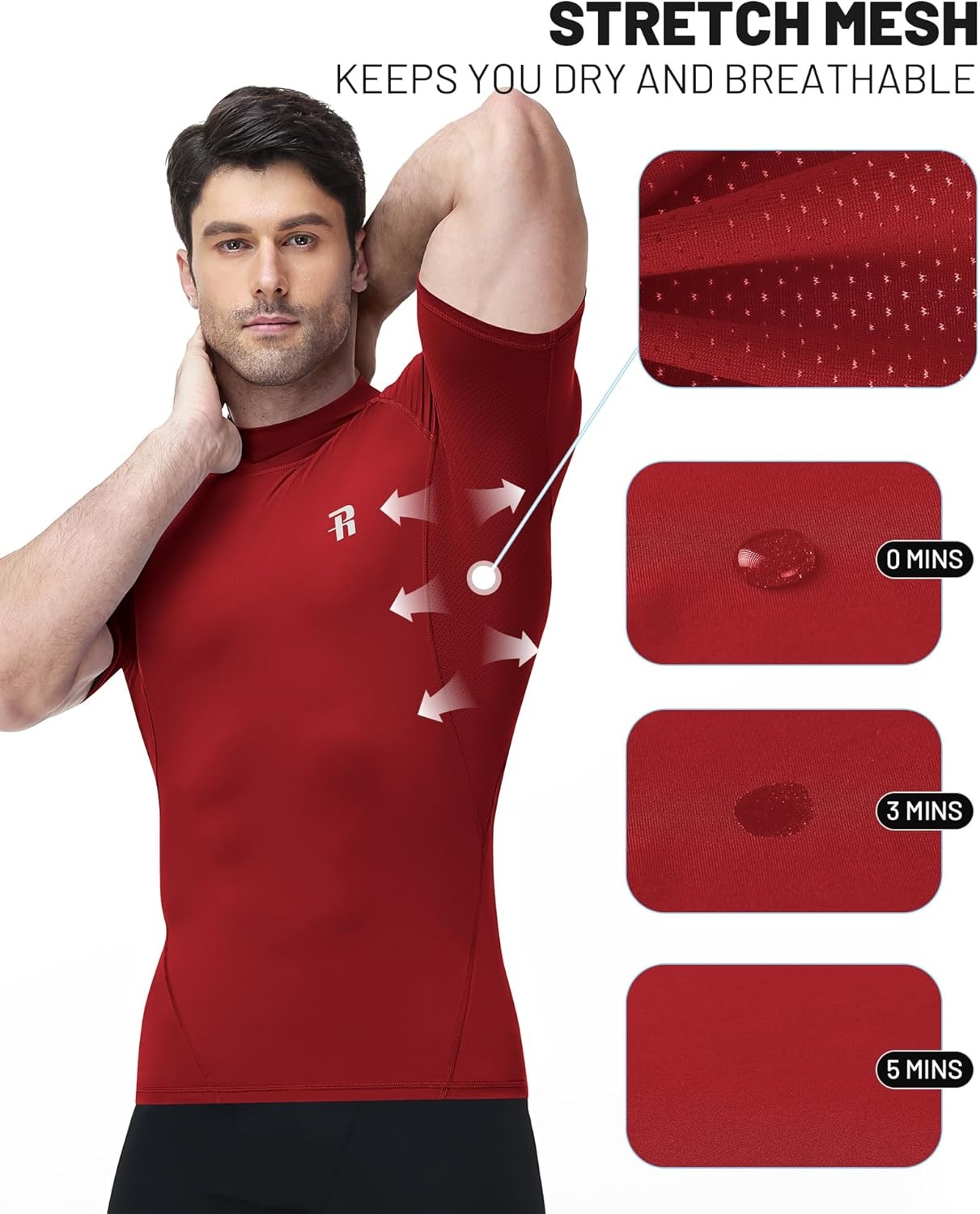 image:imageRunhit Mens Turtleneck Compression TShirt Short Sleeve Mock Neck Shirt UPF 50 Athletic Undershirt Football Gym RunningRed