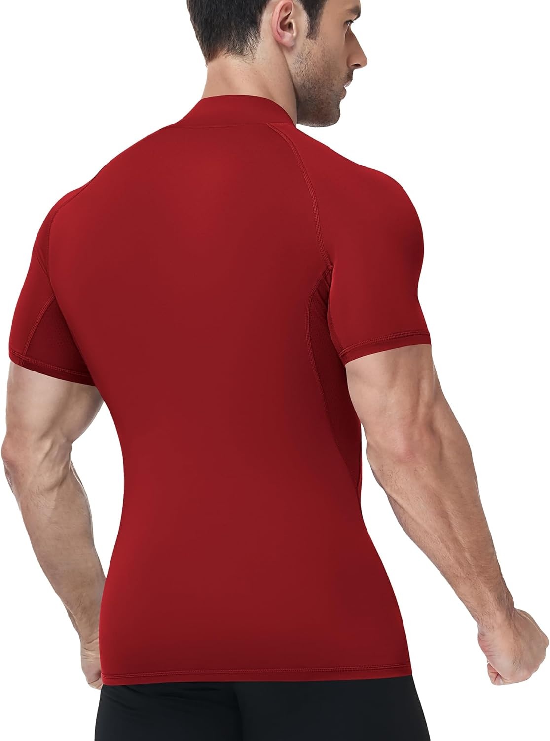image:imageRunhit Mens Turtleneck Compression TShirt Short Sleeve Mock Neck Shirt UPF 50 Athletic Undershirt Football Gym RunningRed