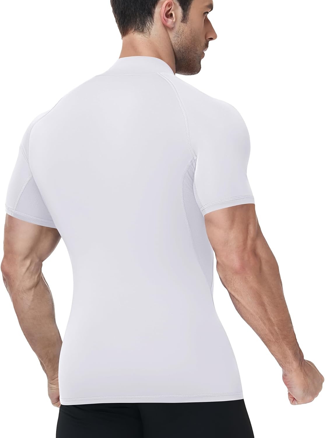 image:imageRunhit Mens Turtleneck Compression TShirt Short Sleeve Mock Neck Shirt UPF 50 Athletic Undershirt Football Gym RunningWhite