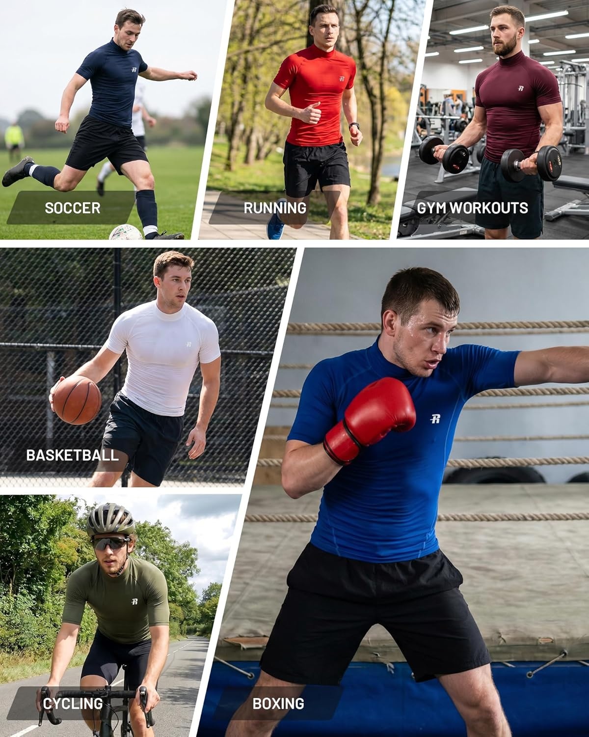 image:imageRunhit Mens Turtleneck Compression TShirt Short Sleeve Mock Neck Shirt UPF 50 Athletic Undershirt Football Gym RunningWhite