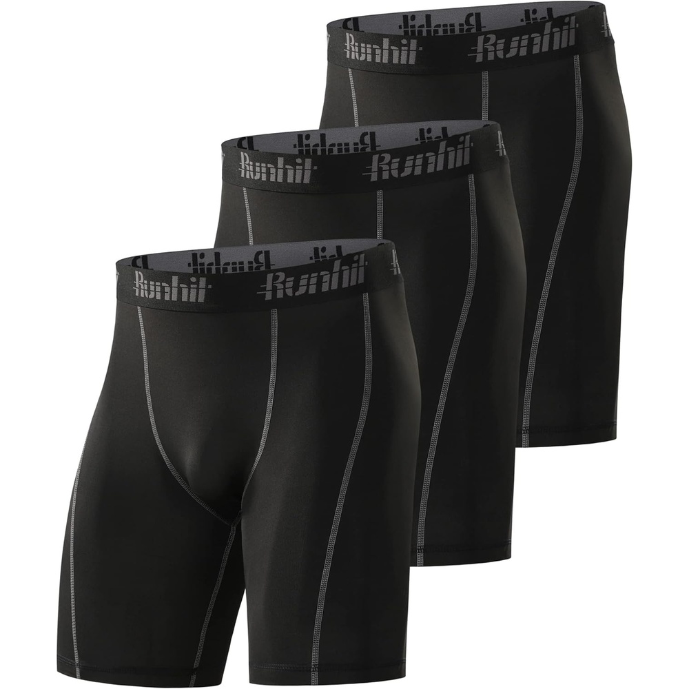 image:imageRunhit Compression Shorts Men Underwear Spandex Running Shorts Workout Athletic3 Packblack Grey