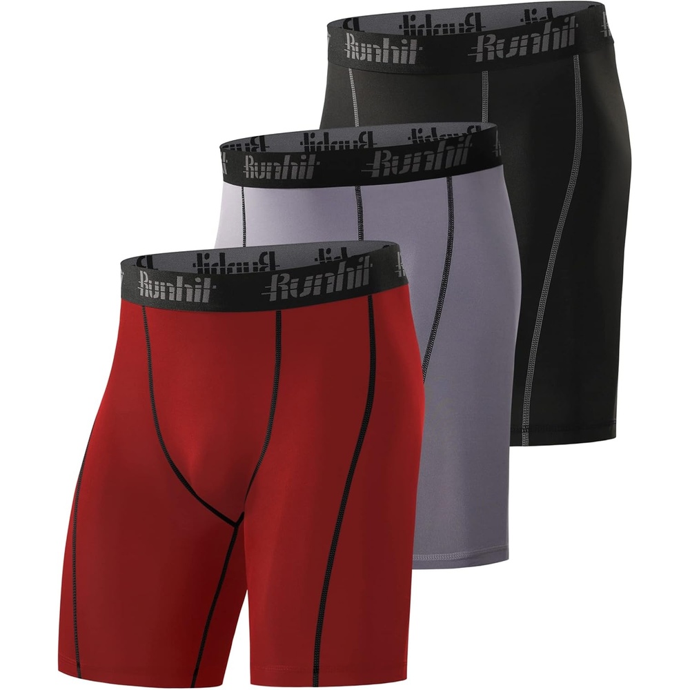 image:imageRunhit Compression Shorts Men Underwear Spandex Running Shorts Workout Athletic3 Packblack Grey Red