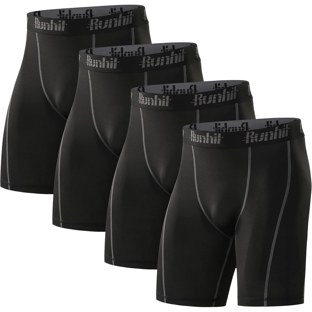 image:imageRunhit Compression Shorts Men Underwear Spandex Running Shorts Workout Athletic4 Packblack Grey