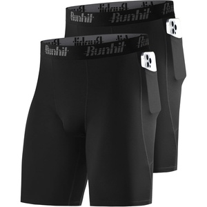 image:imageRunhit 2 Pack Mens Compression Shorts with Pockets 9 Performance Spandex Underwear Sport Athletic Workout Running Base LayerBlackblack