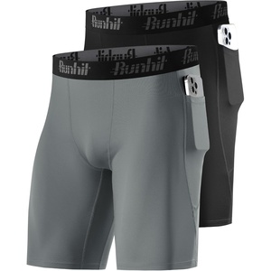 image:imageRunhit 2 Pack Mens Compression Shorts with Pockets 9 Performance Spandex Underwear Sport Athletic Workout Running Base LayerBlackgray