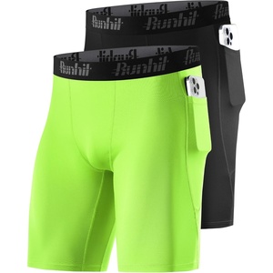 image:imageRunhit 2 Pack Mens Compression Shorts with Pockets 9 Performance Spandex Underwear Sport Athletic Workout Running Base LayerBlackneon Yellow