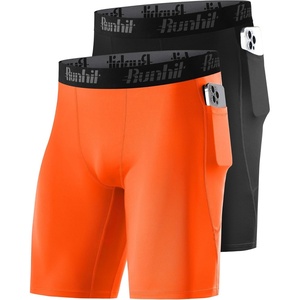 image:imageRunhit 2 Pack Mens Compression Shorts with Pockets 9 Performance Spandex Underwear Sport Athletic Workout Running Base LayerBlackorange