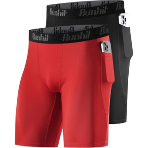 image:imageRunhit 2 Pack Mens Compression Shorts with Pockets 9 Performance Spandex Underwear Sport Athletic Workout Running Base LayerBlackred