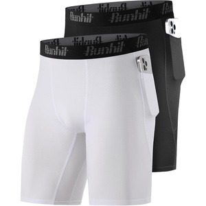 image:imageRunhit 2 Pack Mens Compression Shorts with Pockets 9 Performance Spandex Underwear Sport Athletic Workout Running Base LayerBlackwhite