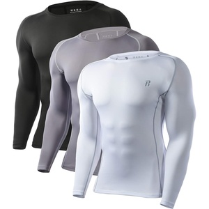 image:imageRunhit Compression Shirts for Men Long Sleeve Cool Dry Athletic Workout Tee Shirts Fishing Sun Shirts Sports Thermal Tights3 Pack BlackWhiteGray