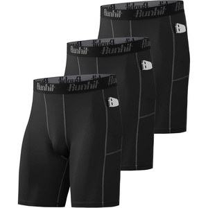 image:imageRunhit Compression Shorts Men Underwear Spandex Running Shorts Workout Athletic3 Pack Pocketblack Grey