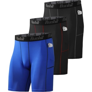 image:imageRunhit Compression Shorts Men Underwear Spandex Running Shorts Workout Athletic3 Pack Pocketblack Grey black Red blue