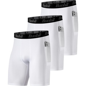 image:imageRunhit Compression Shorts Men Underwear Spandex Running Shorts Workout Athletic3 Pack Pocketwhite3